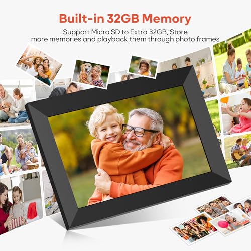 10.1 Inch WiFi Digital Picture Frame, 1280x800 HD IPS Touch Screen Photo Frame Electronic, 32GB Memory, Auto-Rotate, Wall Mountable, Share Photos/Videos Instantly via App from Anywhere