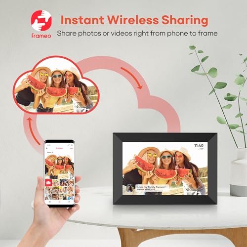 10.1 Inch WiFi Digital Picture Frame, 1280x800 HD IPS Touch Screen Photo Frame Electronic, 32GB Memory, Auto-Rotate, Wall Mountable, Share Photos/Videos Instantly via App from Anywhere